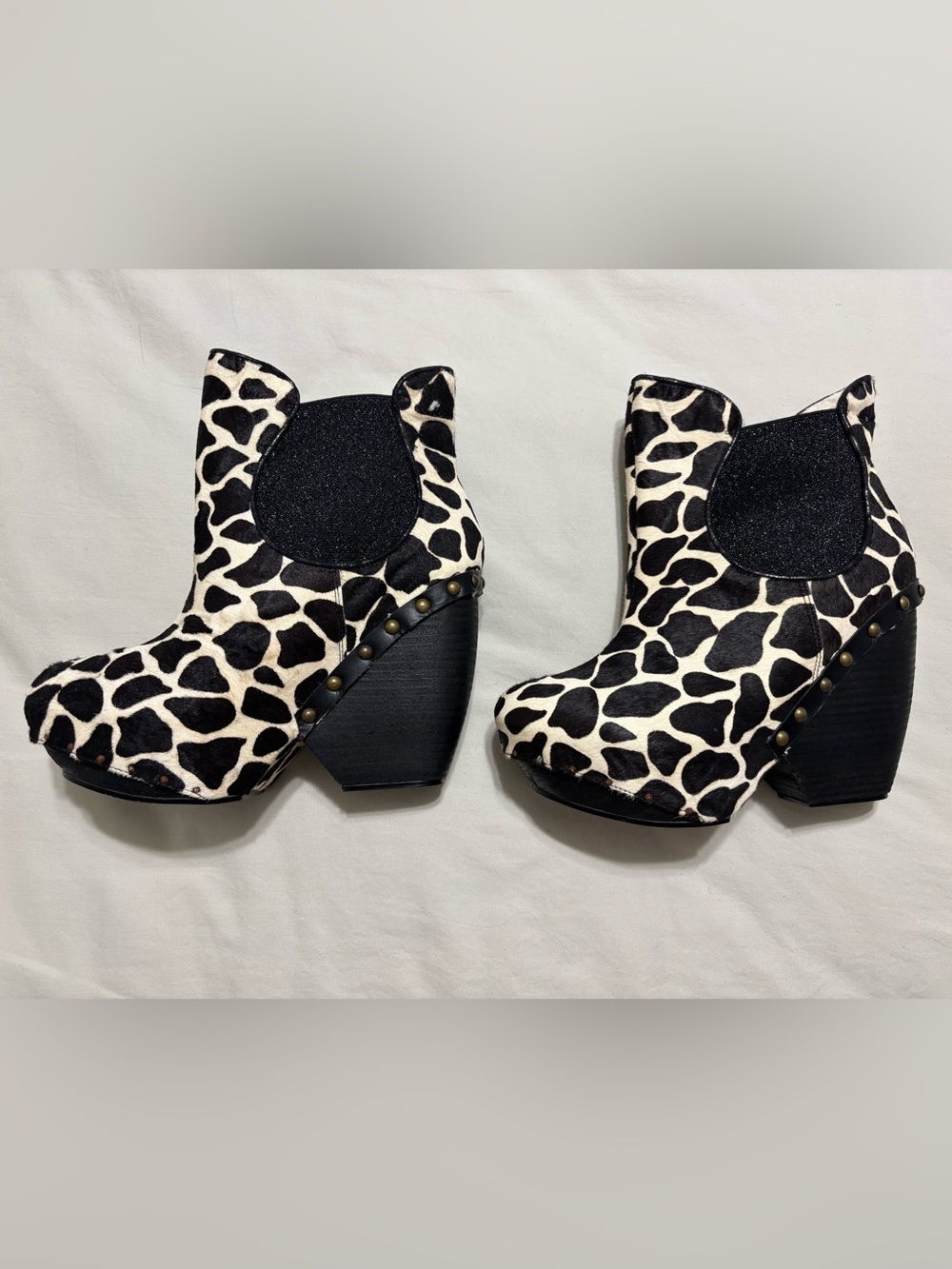 Irregular Choice “Collagen Kiss” Black & White Giraffe Print Platform Booties